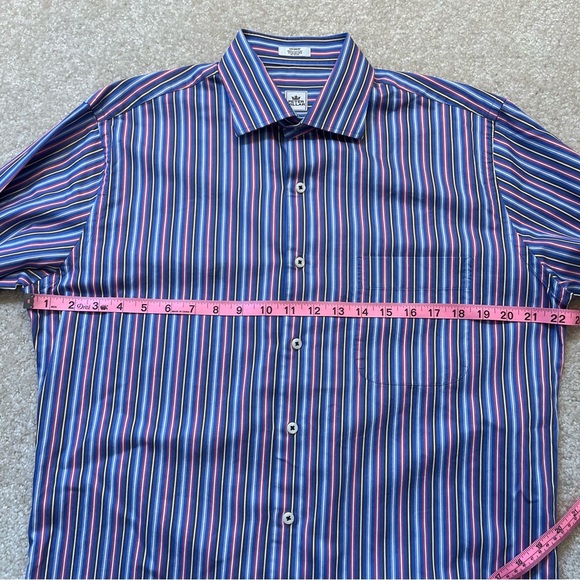 Peter Millar Button Shirt Mens Medium Blue Pink Stripes Business Career Casual - Picture 7 of 11